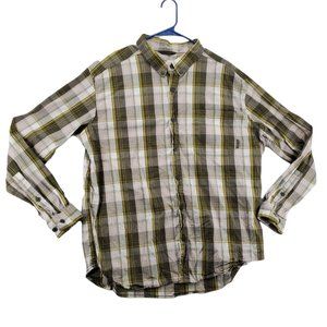Columbia Shirt Men's Long Sleeve Button Up Collared Green White Yellow Plaid XL
